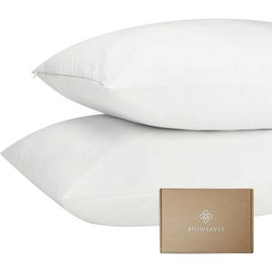 Bioweaves Organic Cotton Jersey Knit Waterproof Pillow Protector Covers with Zipper Closure  GOTS Certified Soft & Quite Pillow Encasement  Queen Size, 20 x 30 inches, Set of 2