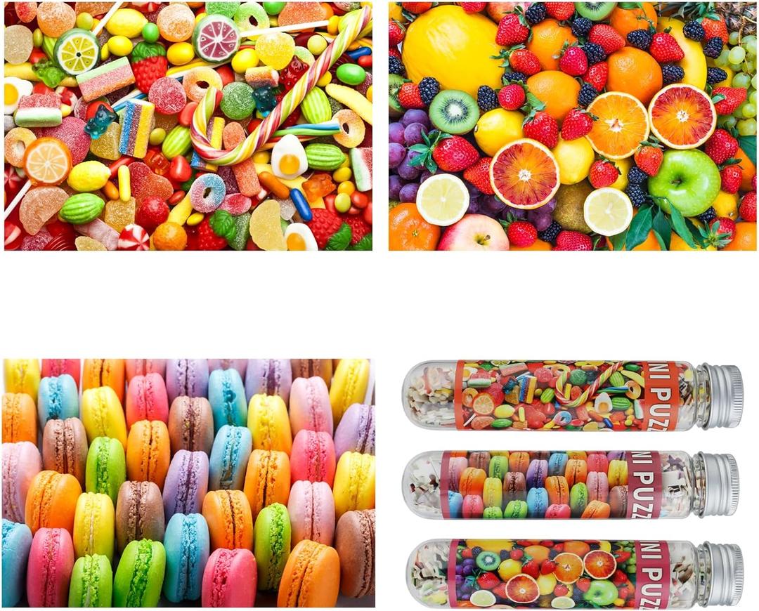 Small Jigsaw Puzzles for Adults Mini Puzzles 150 Pieces Small Puzzles Micro Piece Puzzle Travel Challenging Difficult Puzzles Macaron Dessert Fruit Strawberry Candy Puzzle 6 x 4 inch 3 Pack