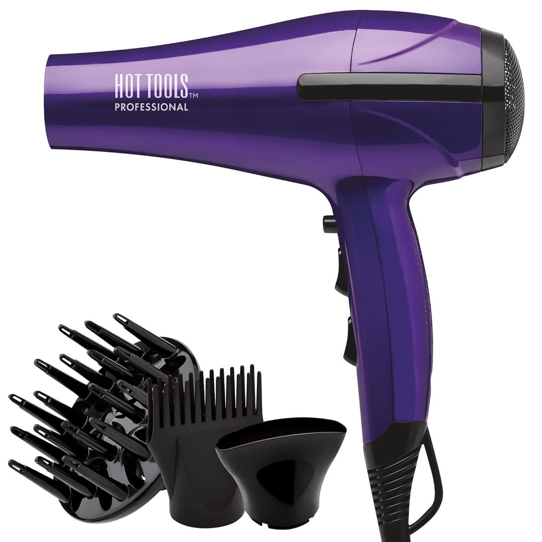 Hot Tools Pro Artist 1875W Turbo Ceramic + Ionic Hair Dryer | Fast Dry, Lightweight (Purple)