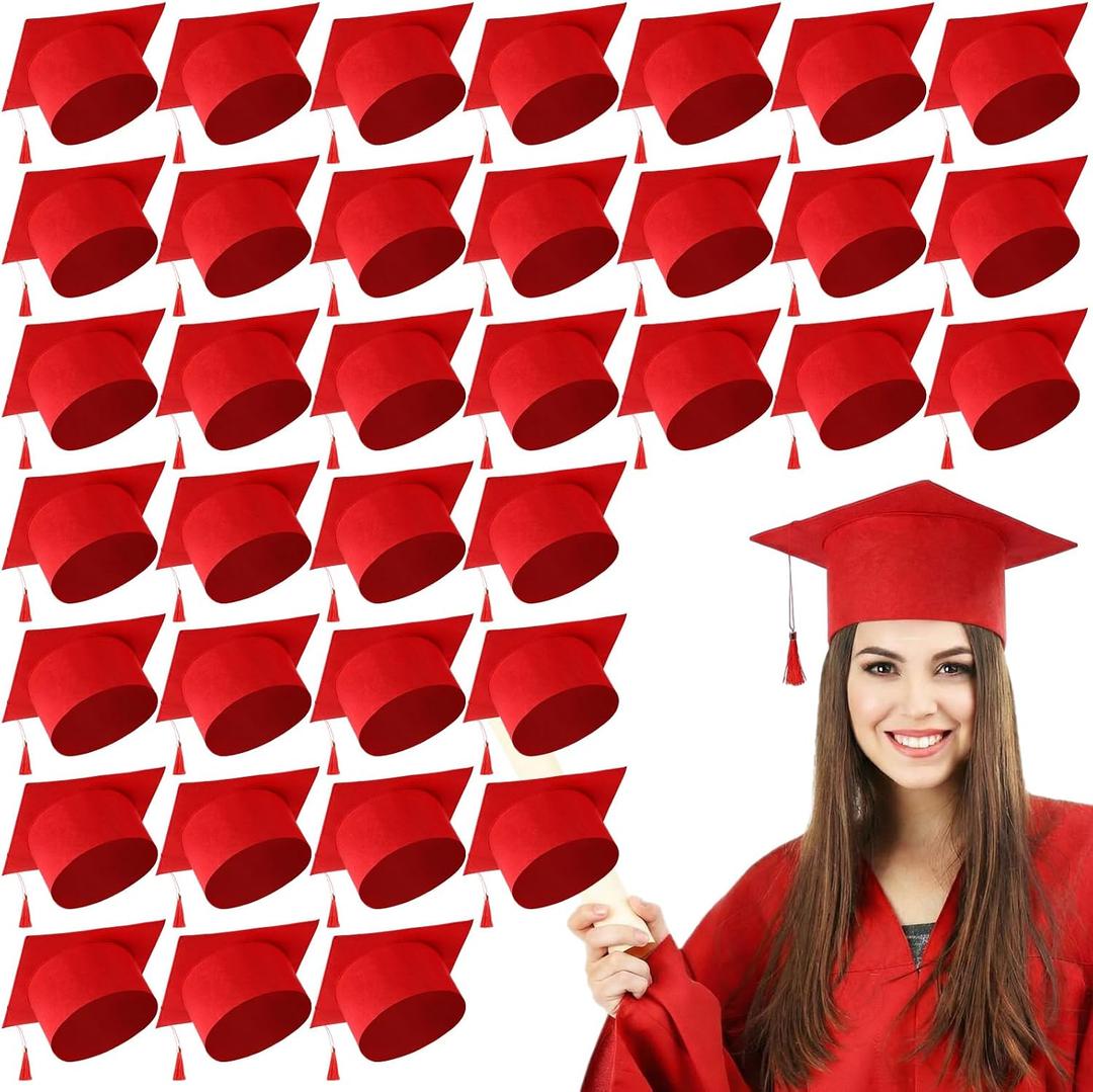JaGely 36 Pcs Adult Graduation Cap with Tassel Felt Grad Hat for Men Women Bachelor Master College Costume Accessory(Red)