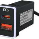 Car Charger PD QC3.0 Fast Charging Type c USB Port Socket,with LED Light Show for Toyota Compatible with Smart Phone,Tablet,and USB Device More.White-1.3x0.9inch