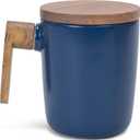 Nat & Jules Japanese Style Blue 12 ounce Stoneware Wood Handled Mug With Coaster Lid