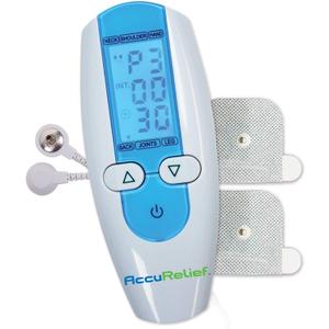 AccuRelief TENS Unit Muscle Stimulater Pain Relief System - Electric Muscle Stimulator with Electrodes for Neck, Back, and Full Body, White and Blue