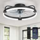LEDIARY Ceiling Fans with Lights and Remote, 20'' Low Profile Ceiling Fan with Light, 3000-6000K Dimmable Fandelier LED Fan Light, 6 Wind Speeds, Black Modern Flush Mount Ceiling Fan for Bedroom
