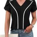 BMJL Womens Blouses Dressy Casual Short Sleeve Shirts Work Business Outfit Trendy Summer Tops (Black, XL)