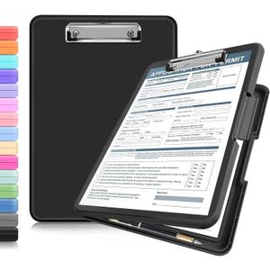 ANZNKU Clipboards with Storage, 13x9.6 Heavy Duty Nursing Clipboard Foldable, Plastic Storage Clipboard with Pen Holder, Cute Clip Board Folder for Teacher Nurse Work, School & Office Supplies(Black)