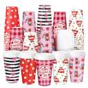 Ovveroche 100 Pack Valentine's Day Disposable Cups 16 oz Pink Red Hearts Bear Stripe Coffee Cups Wedding Anniversary Party Supplies for Hot Chocolate Cocoa Tea Coffee Bar Accessories