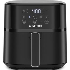 Chefman Air Fryer  6 QT Compact Airfryer for Quick & Easy Meals in Minutes, Features Hi-Fry Technology for Extra Crisp, Touchscreen Controls with 4 Presets, Nonstick & Dishwasher Safe Basket - Black