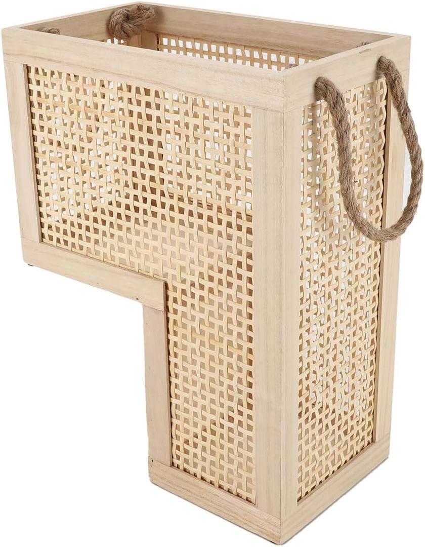 Wood Stair Basket with Handles,Wicker Step Storage Basket -Natural