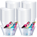 Norme 64 Pcs Oval Storage Tub with Handles, 4.5L Plastic Clear Ice Bucket Wine Beer Champagne Bottle Drink Cooler Tub for Christmas Parties Beverage, Storage Basket Gift