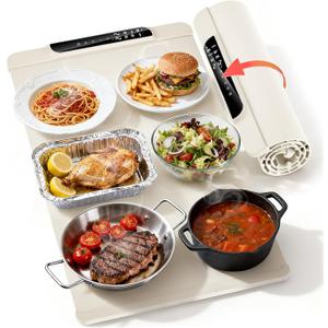 Food Warming Mat, 10s Fast Heating with 5 Modes & 10 Temp Settings, 0.5-10H Timer, Foldable & Easy-Clean Food Grade Silicone Mat for Desk, Table, Home Kitchen (White,17 * 15 inch)