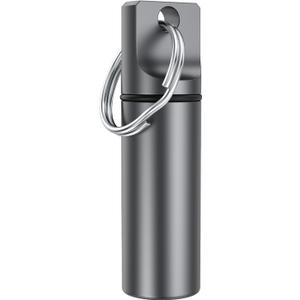 Small Pocket Pill Box Keychain, Aluminium Alloy Portable Mini Pill Organizer Case Container for Purse, Waterproof Metal Pill Holder Medicine Bottle for Outdoor Camping Travel (Grey)