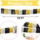 6P Gold Black Silver Wavy Metallic Foil Fringe Banner Tinsel Banner Backdrop Garland Curtains for Parade Floats Wedding Birthday Parties Decoration Halloween Christmas
