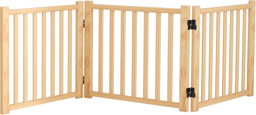 YOCAN Freestanding Wooden Dog Gate - Foldable Pet Gate for Indoor Use, Doorways, Stairs, Halls, and House - Durable Dog Fence for Pets-3 Panel 16.9"