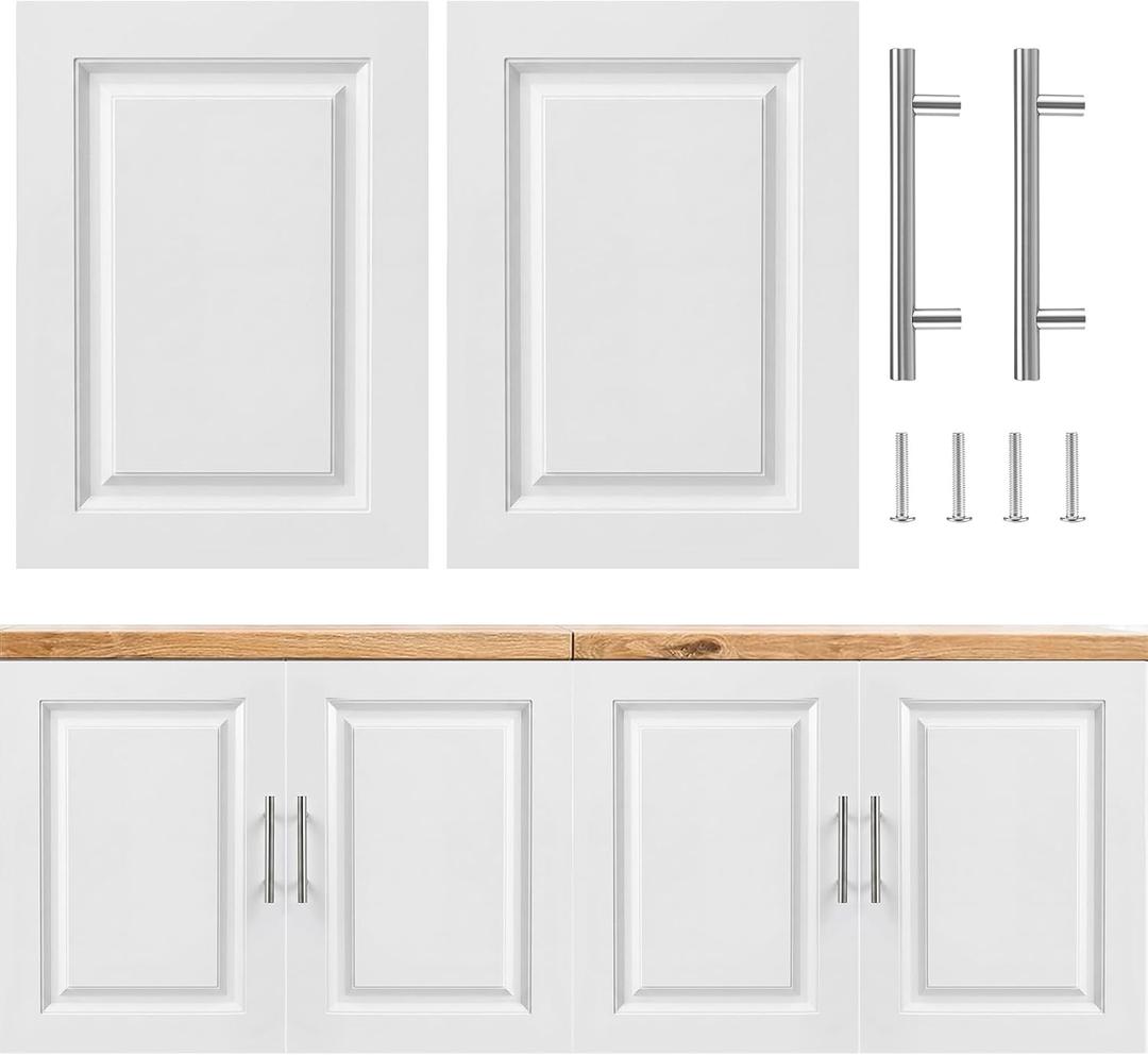2 Pcs Built-in White Cabinet Doors White with Handles, 16.25 x 22.5 Inch