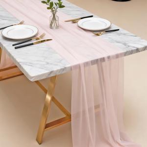 2PCS Light Pink Chiffon Table Runner 120 Inches 10 FT Blush Baby Pink Sheer Gauze Table Runner for Wedding Birthday Party Baby Bridal Shower Home Decor Holiday Decorations