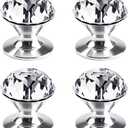 4 Pcs Crystal Self Stick Knobs Aluminum Self Adhesive Handle Pull Stick On Handle Removable Replacement Knob for Cabinet Mirror Cupboard Window Glass Sliding Door Drawer Clear Crystal Knob (4)
