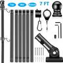 BONWIN Black Flagpole Kits for Outside House, 7 FT Thickened Stainless Steel Porch Wall Flag Pole for 3x5'/4x6' Flag, 1" Anti-Wrap Spinning Flagpole Ring, 180 Adjustable Multi-Position Bracket Holder