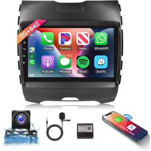 2G 64G Android Car Stereo for Ford Edge 2015-2020, Wireless Carplay Android Auto Car Radio, 9 Touch Screen Head Unit with Bluetooth Mirror Link GPS Navigation WiFi FM RDS EQ Backup Camera SWC Mic