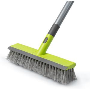 Floor Scrub Brush 2 in 1 Scrape and Stiff Bristle Deck Brush for Cleaning Concrete, Patio, Garage, Kitchen, Carpet and Bathroom 57" Long Handle (Green)