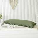 Shabby Chic Olive Green Body Pillow Cover - 20x54in Long Pillowcase with Ruffled Fringe Decor