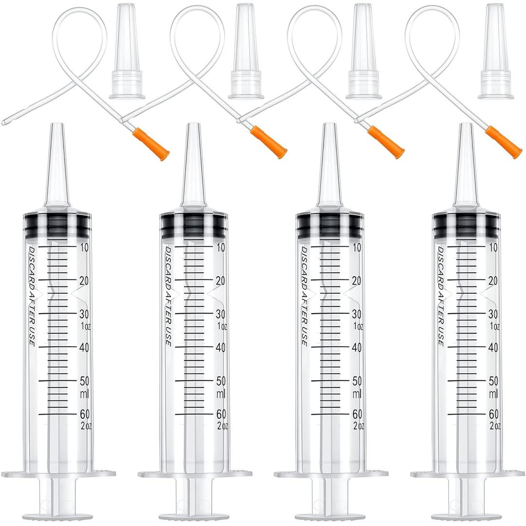 Tondiamo 4-Pack Lamb & Goat Kid Feeding Kit - 60ml Plastic Syringes, 12.6 Inch Clear Tube Feeding Set