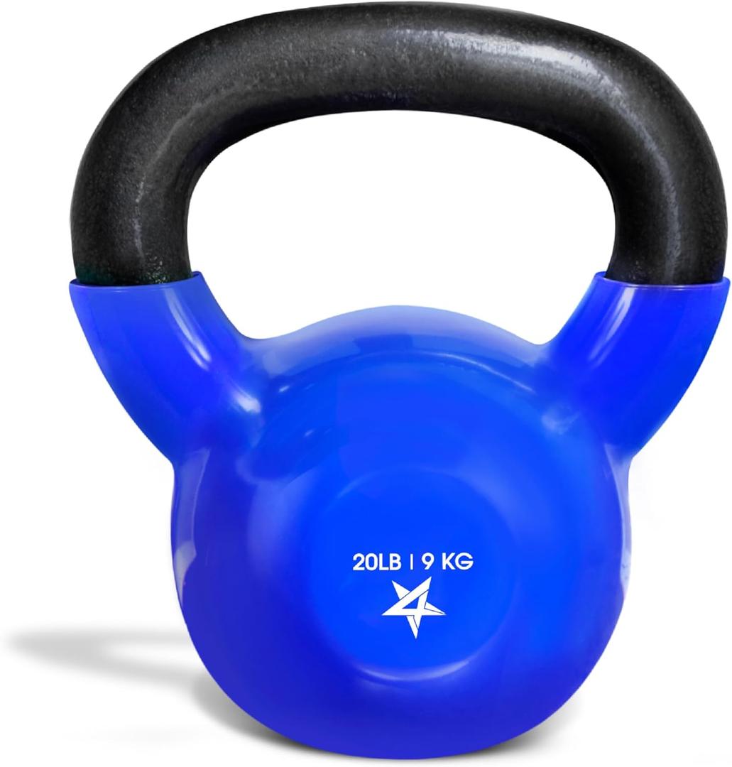 Yes4All Kettlebell, 20LB Vinyl Coated Cast Iron Strength Training Kettlebells for Home Gym Exercises, Fitness, Full Body Workout Equipment, Push Ups, and Grip Strength
