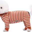 Dog Striped Recovery Suit, Puppy After Surgery Onesie for Female Male Dogs, Dogs Cats Long Sleeve Pajamas Bodysuit, Surgery Abdominal Wound Bandages Clothes, Dog Pant for Shedding Skin Disease (Small, Orange)