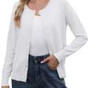 Bettysays Women's Lightweight Button Down Cardigan Casual Long Sleeve Crew Neck Soft Knit Cardigans Sweater (White, XXL)