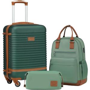 Coolife Suitcase Set 3 Piece Luggage Set Carry On Travel Luggage TSA Lock Spinner Wheels Hardshell Lightweight Luggage Set(Dark Green, 3 piece set (BP/TB/20))