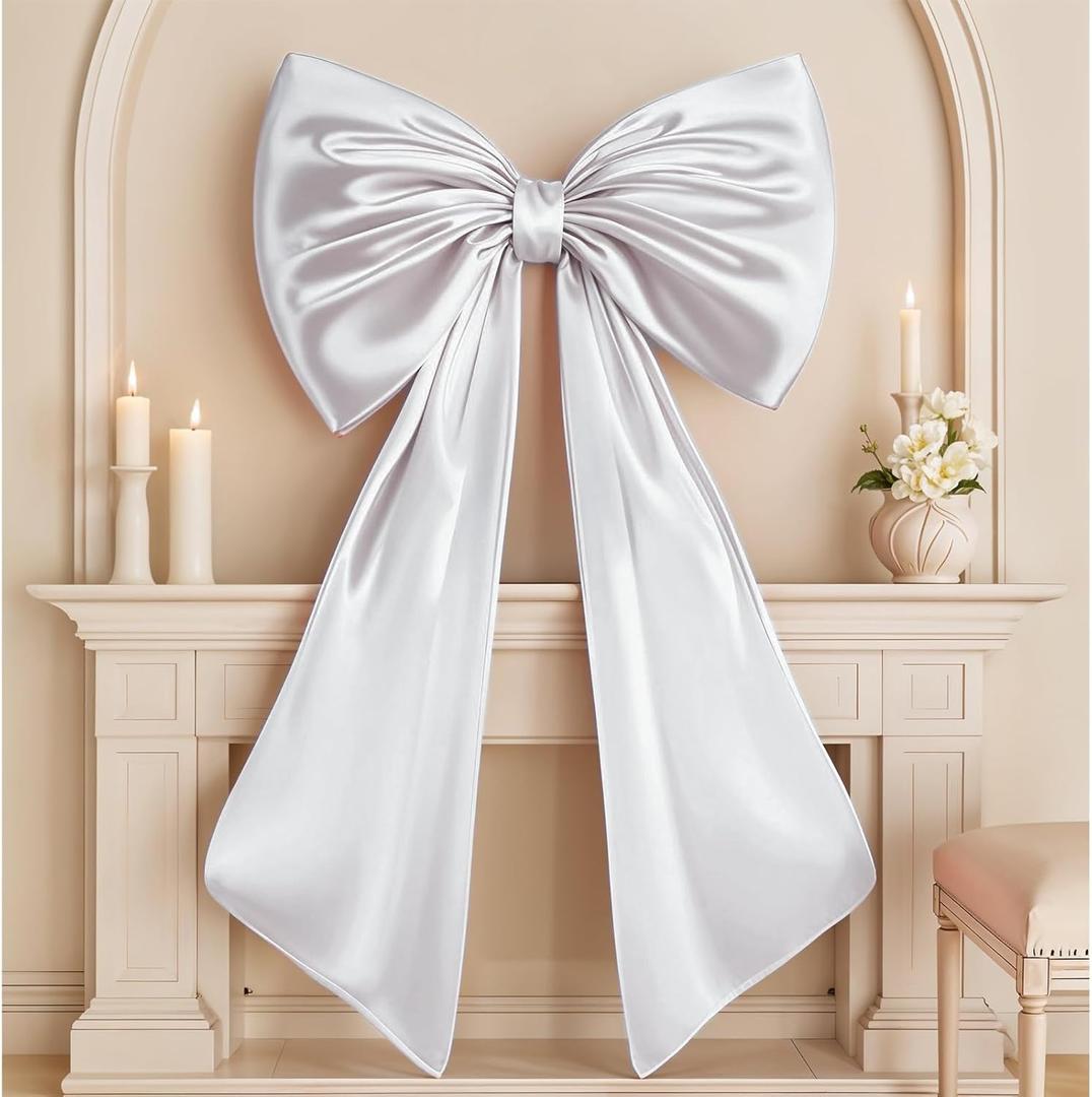 Huge Bow Decor Big White Large Coquette Bow for Backdrop Wedding Bride Birthday Decorations for Girls Women, Giant Satin Ribbon Tie Hanging Gift Coquette Wall Decor (Internal Stability Layer) (40 x 24 inches)