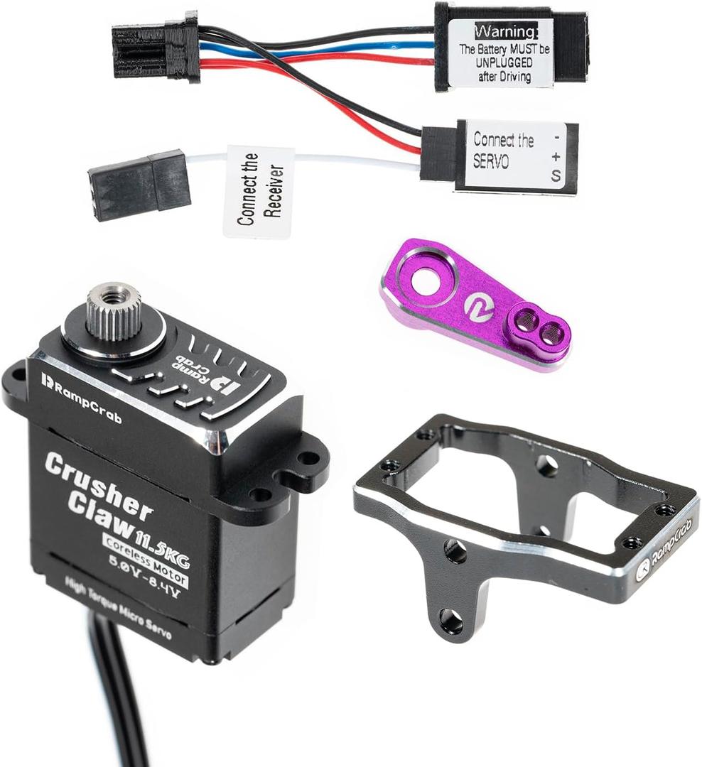 RampCrab Steering Servo 11.5KG for TRX4M (Steel Gear, Water Proof),with Servo Mount Bracket and Servo Horn for TRX4M RC Crawler Car, 1/18 Upgrades Parts for TRX4M Bronco, Defender, K10 (Red Horn) (purple)