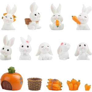 CCINEE 14PCS Rabbit Fairy Garden Accessories: Rabbit Miniature Figurines & Carrot Decor for Easter Bunny Garden & Terrarium