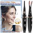 Heated Eyelash Curlers - 2 in 1 Clip- Type Heated lash Curler Best Seller Electric Eyelash Curler 3 Temp Settings for Makeup Tools USB Rechargeable Natural Curling 24H Long Lasting V2-i