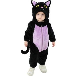 Eadrioss Black Cat Costume for Toddler Baby Girl Boy Halloween Costumes Fuzzy Warm Fall Winter Clothes Halloween Cats Outfit (3-6 Months)