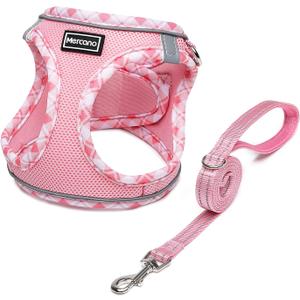 Mercano Soft Mesh Dog Harness and Leash Set, No-Chock Step-in Reflective Breathable Lightweight Easy Walk Vest Harnesses with Safety Buckle for Small Dogs, Cats (Pink, XL) 
