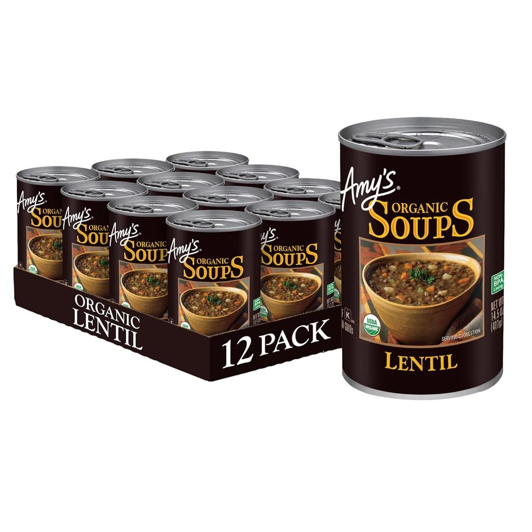 Amy's Soup, Vegan, Gluten Free, Organic Lentil, 14.5 Ounce (Pack of 12) (EXP 11/01/28)