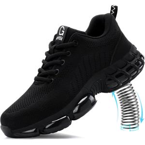Steel Toe Shoes for Men Work Shoes Lightweight Safety Sneakers with Kevlar Puncture Resistant Midsole for Construction Warehouse Work (Black, 10)