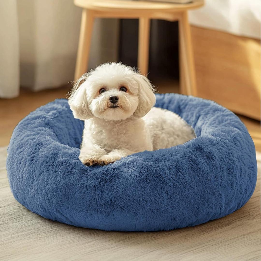 JOLLYVOGUE Dog & Cat Bed, Calming Anti-Anxiety Pet Bed for Small Dogs, Fluffy Donut Cushion for Small and Medium Pets (23")