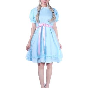 CR ROLECOS Women's Blue Chiffon Dress Puff Sleeves Halloween Party Cosplay Costume (L)