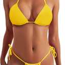 Women Two Piece Thong Bikini Set Sexy Halter Triangle Swimsuit String Brazilian Bathing Suits (Small, Yellow)