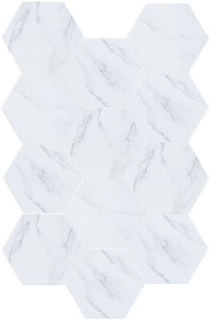 Peel and Stick Floor Tile White Marble Look, 10-Pack/6.3 Sqft, Floor Tiles Peel and Stick Waterproof, Self Adhesive and DIY for Kitchen Bathroom Laundry Room
