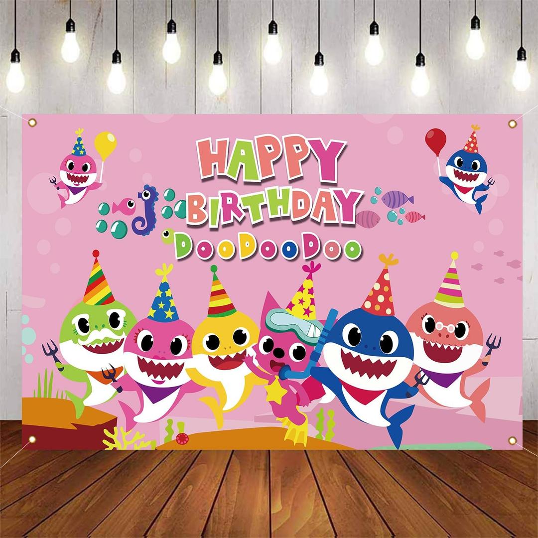 Cute Shark Backdrop for Birthday Party Supplies (5x3feet) Blue Cartoon Whale Ocean Photo Background for Baby Shower Decoration Boys Girls Photography Backdrop (Pink)