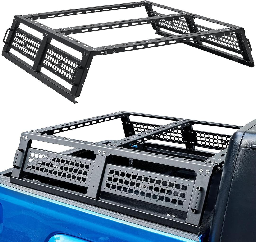 JOYTUTUS Overland Bed Rack Compatible with 2020-2025 Gladiator JT/ 2005-2025 Tacoma&Frontier/ 2019-2025 Ranger/ 2015-2025 Colorado&Canyon, 14.96" High 900 LBS Bed Rack for Camp Tent with Molle Panel