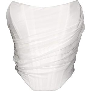 MOALLUOM Mesh Corset Crop Top Bustier Underbust Boned Backless Sleeveless Strapless Off Shoulder Aesthetic for Women Y2K, M