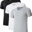 CF Men's Undershirts Bamboo Rayon Shirts for Men Moisture Wicking T-Shirt Classic V Neck Cooling Tee Shirts 3 Pack (White/Black/Grey, XL)