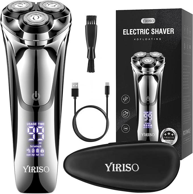 Electric Razor for Men, 90Min Long-Lasting Shaver with 4D Floating Head & LCD Display, Ultra Smooth for Sensitive Skin, IPX6 Waterproof, USB-C Fast Charge, with Travel Case - Ideal Gift