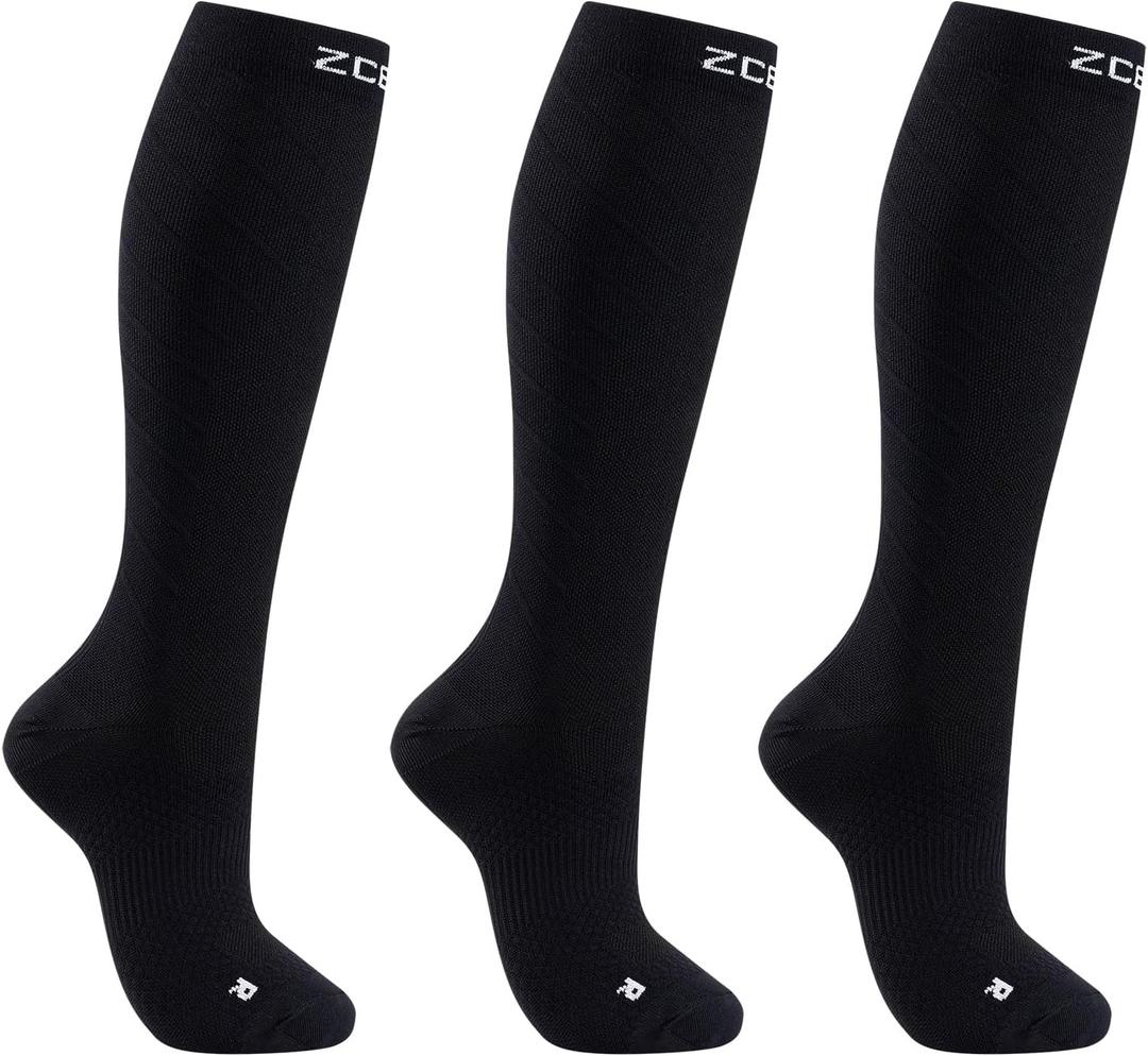 Men & Women's Compression Socks 20-30mmHg 3 Pairs for Nurses,Pregnancy,Travel,Running,Athletic,Cycling (Large-X-Large, Black)