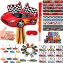 Pasimy Cars Piata Race Car Party Favors Set with Black Red Birthday Piata Stick Blindfold Slap Bracelet Keychain Sticker Racecar Party Gifts Birthday Decorations Goodie Bag Stuffer Supplies