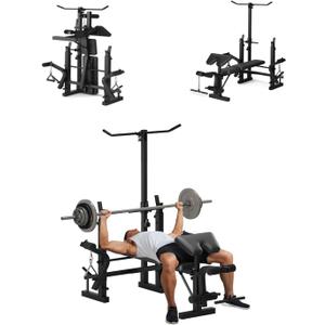 Garvee 7-in-1 Olympic Weight Bench for Home Gym, 1000LB Capacity Foldable Bench Press Set with Leg Extension/Curl, Preacher Pad & Adjustable Rack, Full Body Strength Training Equipment